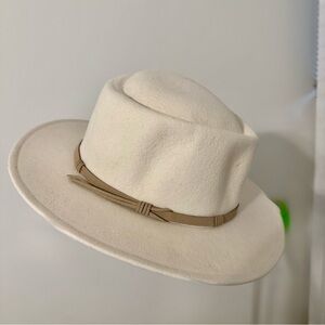 Stylish Cream Fedora Hat with Tan Band